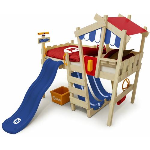 Kinderbett Hochbett CrAzY Hutty mit Rutsche Hausbett 90 x 200 cm, Etagenbett - blau/rot - Wickey