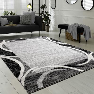 Wohnzimmer Teppich Designer Bordüre Meliert Grau Schwarz Creme Preishammer 60x100 cm - Paco Home Image