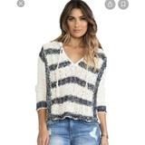 Free People Sweaters | Free People Cali Love Stripped Hooded Crochet Sweater Pullover Ivory/Blue Sz M | Color: Blue/White | Size: M