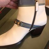 Gucci Shoes | Gucci Ankle Boots In Ivory With Fog Blue Trim | Color: Blue/Cream | Size: 39