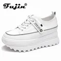 Fujin – chaussures à semelle compensée en cuir véritable baskets épaisses blanches décontractées