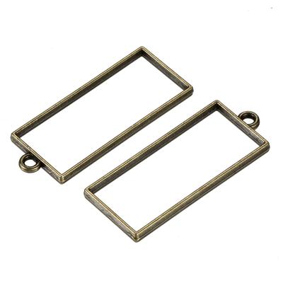 10Pcs Resin Pendants Frames 48x20mm Rectangle Alloy Hollow Charms - Bronze