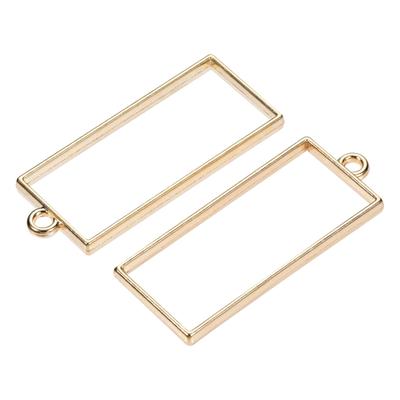 10Pcs Resin Pendants Frames 48x20mm Rectangle Alloy Hollow Charms - Gold Tone