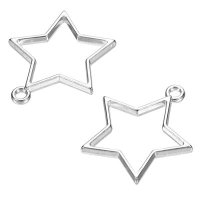 20Pcs Resin Pendants Frames Star Shape Alloy Hollow Charms for DIY - Silver Tone