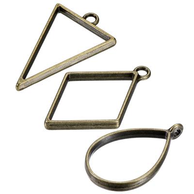 1Set/30Pcs Resin Pendants Frames 3 Shapes Alloy Hollow DIY Charms - Bronze