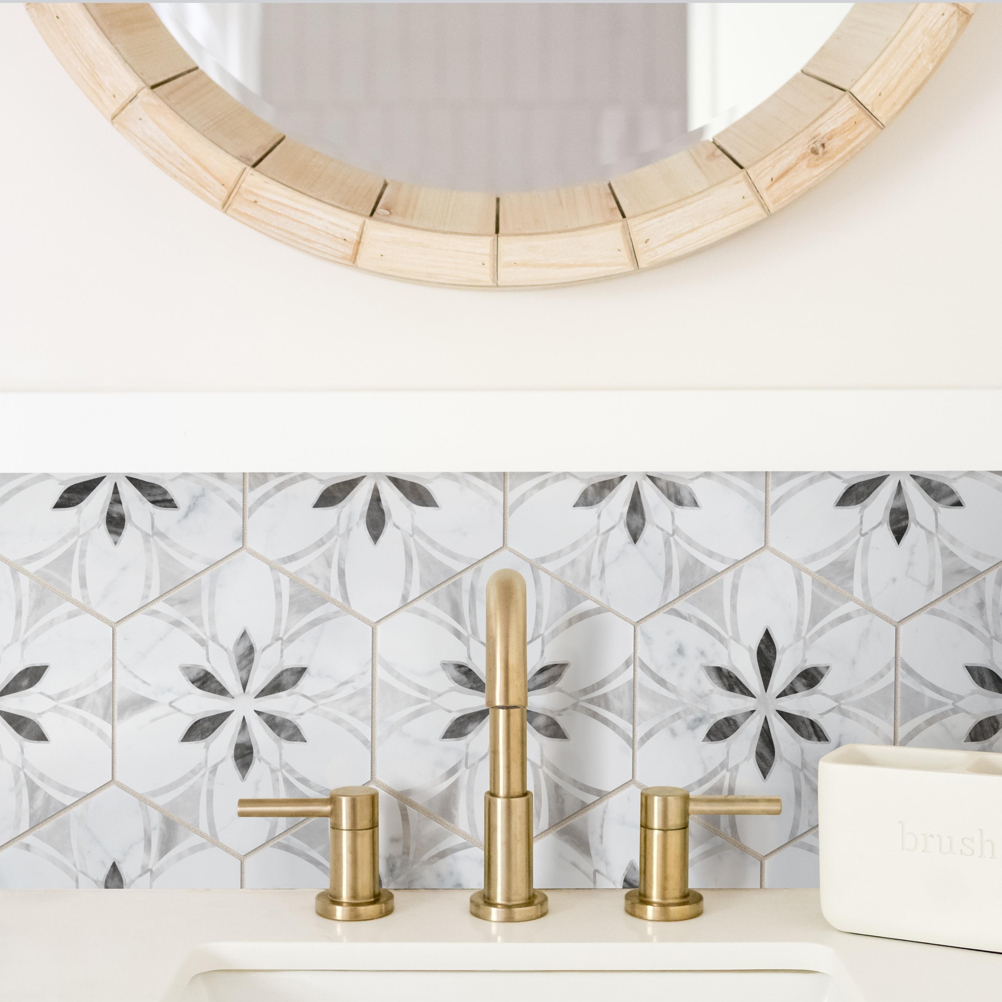 Merola Tile Classico Bardiglio Hex Dahlia Light 7" x 8" Porcelain Floor and Wall Tile