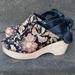 Anthropologie Shoes | Anthropologie Floral Tapestry Wood Platform Clogs New | Color: Black/Pink | Size: 8