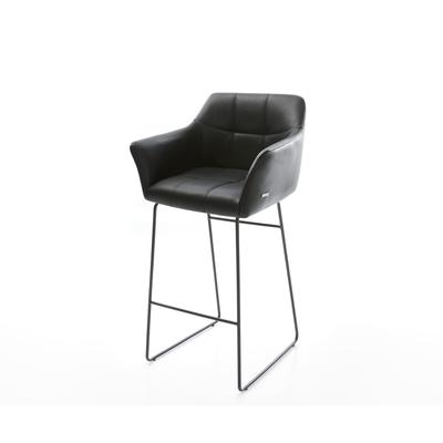 DELIFE Barstuhl Yulo-Flex Echt-Leder Schwarz Kufengestell Metall, Barstühle Image