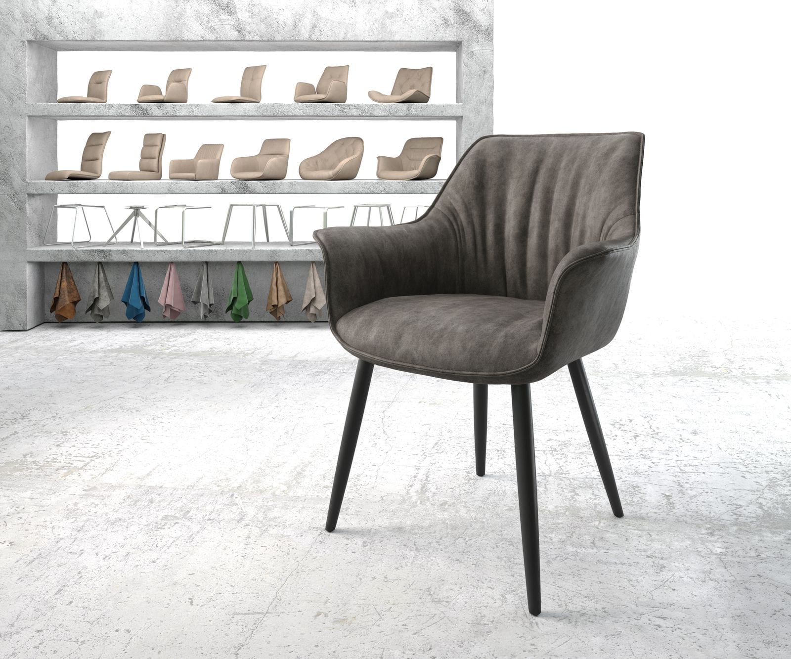 DELIFE Esszimmerstuhl Keila-Flex mit Armlehnen Mikrofaser Anthrazit Vintage 4-Fuß konisch Schwarz, Esszimmerstühle Image