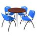Regency Kahlo 36 in. Round Breakroom Table- Cherry Top, Chrome Base & 4 M Stack Chairs- Blue - Regency TPL36RNDCHCM47BE