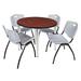 Regency Kahlo 36 in. Round Breakroom Table- Cherry Top, Chrome Base & 4 M Stack Chairs- Grey - Regency TPL36RNDCHCM47GY