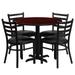 36'' Round Laminate Table Set with X-Base and 4 Ladder Back Metal Chairs