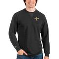 Men's Antigua Heathered Black New Orleans Saints Reward Crewneck Pullover Sweatshirt