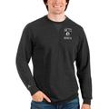 Men's Antigua Heathered Black Brooklyn Nets Reward Crewneck Pullover Sweatshirt