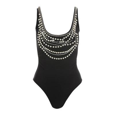 Boston Proper - Embellished Pearl One-Piece Swimsuit - Black - Large