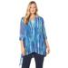 Plus Size Women's Beaded Beauty Asymmetrical Tunic by Catherines in Dark Sapphire Ikat Texture (Size 3X)