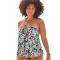 Plus Size Women's Flyaway Bandeau Tankini Top by Swimsuits For All in Multi Tropical (Size 26)