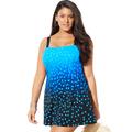 Plus Size Women's Princess Seam Swimdress by Swimsuits For All in Blue Dots (Size 12)