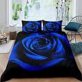 Loussiesd Valentine's Day Duvet Cover Set Super King Digital Printed Blossom Rose Flowers Bedding Set Black Blue Floral Comforter Cover with 1 Pillow Shams Microfiber Quilt Cover Chic Breathable