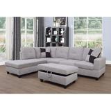 Gray/White Reclining Sectional - Latitude Run® 103.5" Wide Sofa & Chaise w/ Ottoman Upholstery/Velvet | 35 H x 103.5 W x 74.5 D in | Wayfair