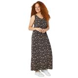 Plus Size Women's Sleeveless Knit Maxi Dress by ellos in Black Tan Fern Print (Size 34/36)