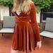Urban Outfitters Dresses | Long Sleeve Velvet Wrap Dress | Color: Orange | Size: Xs