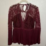 American Eagle Outfitters Tops | American Eagle Boho Long Sleeve Top. Lace Detail. Bell Sleeve. Size Small. | Color: Red | Size: S
