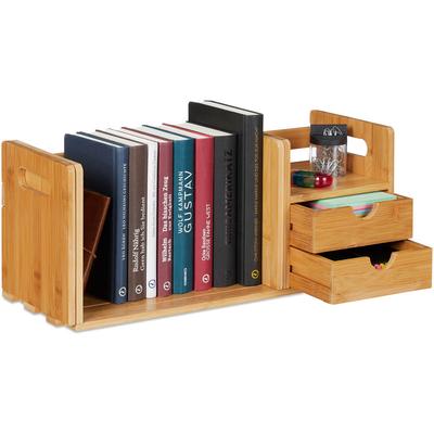 Relaxdays - Schreibtisch Organizer Bambus, 2 Schubladen, Bücherregal ausziehbar, Ablage, HxBxT: 21