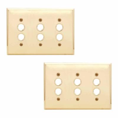 2 Switchplate Bright Solid Brass Triple Pushbutton | Renovator's Supply - N/A