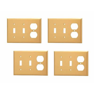 4 Switch Plate Brushed Brass Double Toggle/Outlet | Renovator's Supply