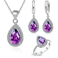 Ensemble de bijoux violet en forme de goutte d'eau zircon cubique pierre CZ collier boucles