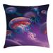 East Urban Home Ambesonne Fantasy Throw Pillow Cushion Cover, Diver w/ Giant Jellyfish Underwater World Artisan Image Marine Design | Wayfair