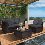 Latitude Run® 4pcs Patio Rattan Furniture Set Sofa Ottoman Cushion Garden Deck Grey Synthetic Wicker/All - Weather Wicker/Wicker/Rattan | Wayfair