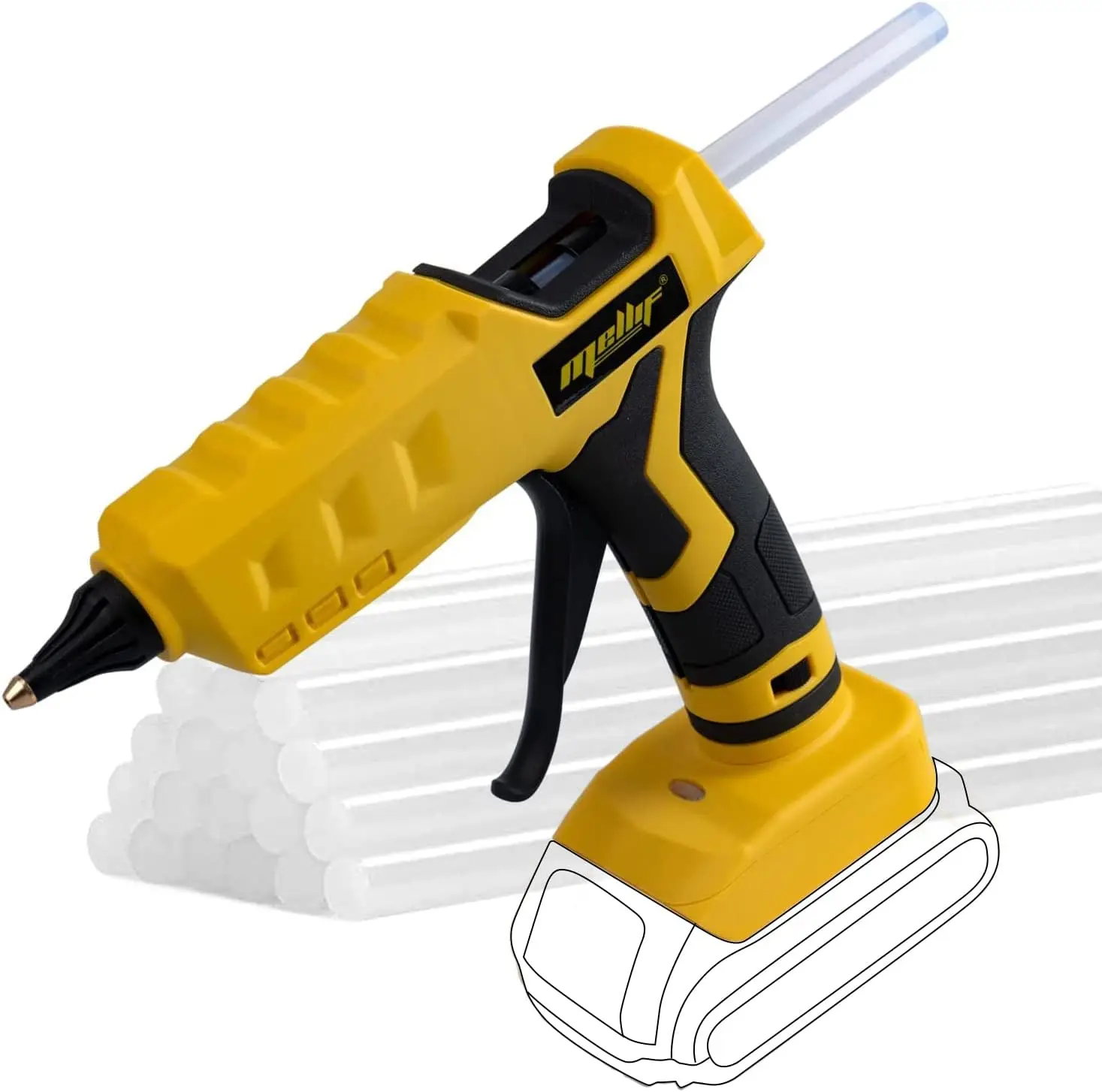Pistolet à colle chaude sans fil Mellif compatible avec les batteries Dewalt 18V 20V, outil de réparation électrique de taille standard, outils de bricolage (outil seul)