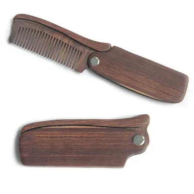 Peigne à barbe et moustache pliable en bois de santal pour hommes brosse à poils ondulés pour le