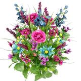 Admired By Nature 30 Stems Artificial Dahlia Morning Glory & Ranunculus & Blossom Fillers Mixed Bush Turquoise/Lilac/Celery