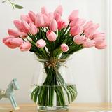 Ludlz 1 Bouquet Multicolor Tulips Artificial Flowers Faux Tulip Stems Real Feel PU Tulips for Easter Spring Wreath Wedding Bouquet Centerpiece Floral Arrangement Cemetery Table DèŒ…cor