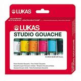 Lukas Studio Artist Gouache Paint Set - Professional Introductory Kit of 6 High Pigment Matte Finish Opaque Watercolors in 20 ml Tubes