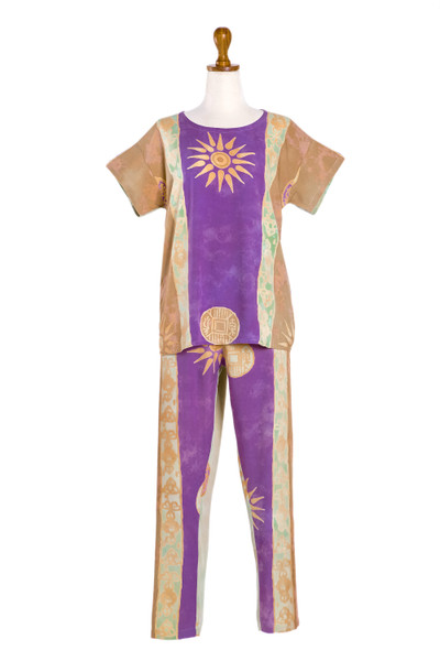 Spring Sunrise,'Striped Batik Rayon Pajama Set'