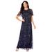 Plus Size Women's Glam Maxi Dress by Roaman's in Navy (Size 44 W) Beaded Formal Evening Capelet Gown