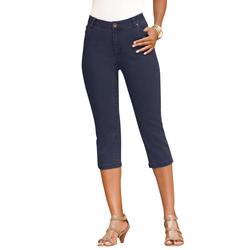 Plus Size Women's Invisible Stretch® Contour Capri Jean by Denim 24/7 by Roamans in Dark Wash (Size 34 W) Jeans