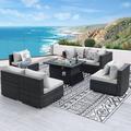 Latitude Run® 7-Piece Outdoor Patio Wicker Sofa Set w/ Firepit Table & Cushions Synthetic Wicker/All - Weather Wicker/Metal/Wicker/Rattan/Rust | Wayfair