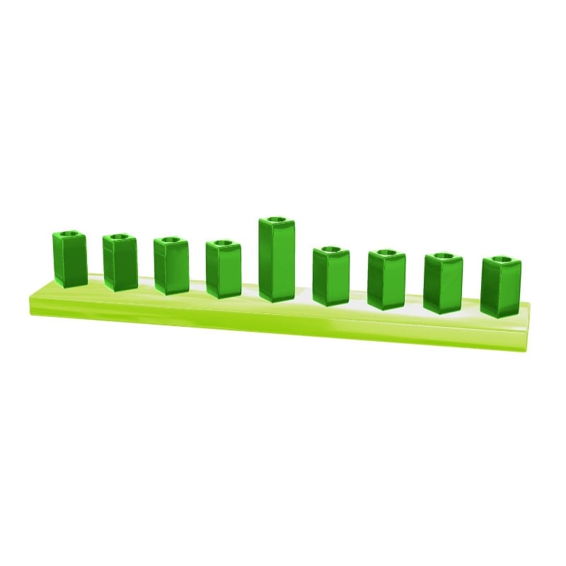 Strip Menorah Enamel Finish Green 9/14 x 2 x 2" - Pictured