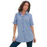 Plus Size Women's French Check Big Shirt by Roaman's in Rich Blue Check (Size 38 W)