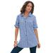 Plus Size Women's French Check Big Shirt by Roaman's in Rich Blue Check (Size 38 W)