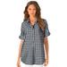 Plus Size Women's French Check Big Shirt by Roaman's in Black Check (Size 38 W)