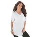 Plus Size Women's V-Neck Boyfriend Slub Tunic by Roaman's in White (Size 6X) Long Shirt