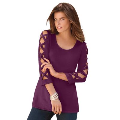 Plus Size Women's Lattice Sleeve Ultimate Tee by Roaman's in Dark Berry (Size 42/44) Shirt