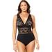 Plus Size Women's Lace Lattice One Piece Swimsuit by Swimsuits For All in Black (Size 18)