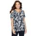 Plus Size Women's Tropical Wish Open-Shoulder Tee by Catherines in Black White Foliage (Size 6X)